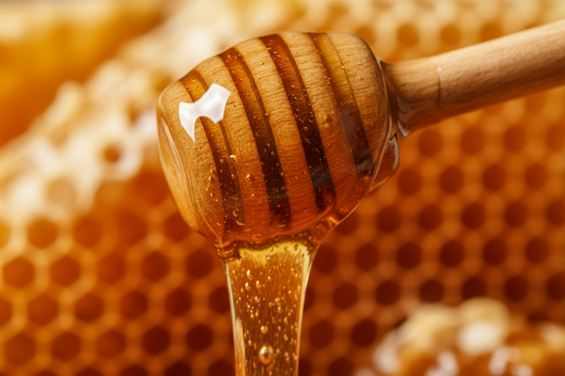 natural honey dripping from a honeystick