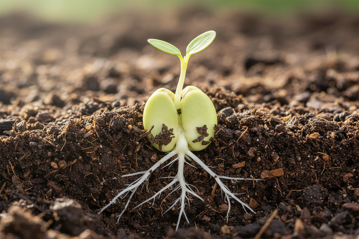 seed rooting in soil